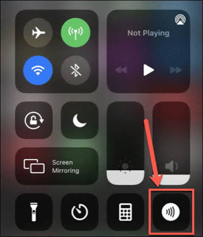 iPhone Kontrollzentrum mit NFC-Tag-Reader