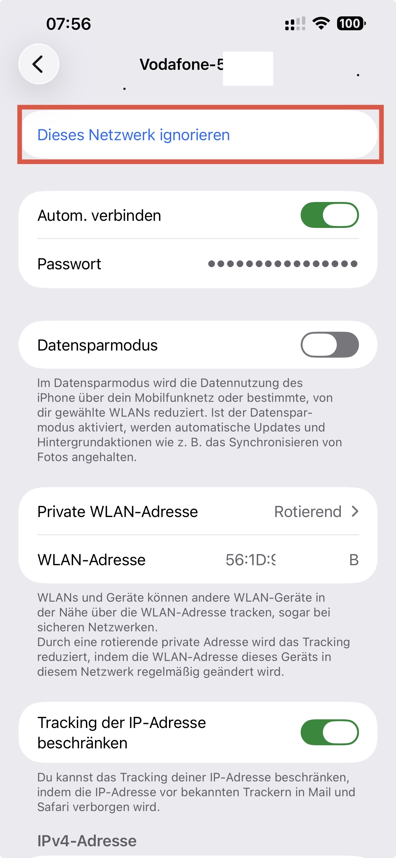 iPhone WLAN-Netzwerk ignorieren und neu verbinden