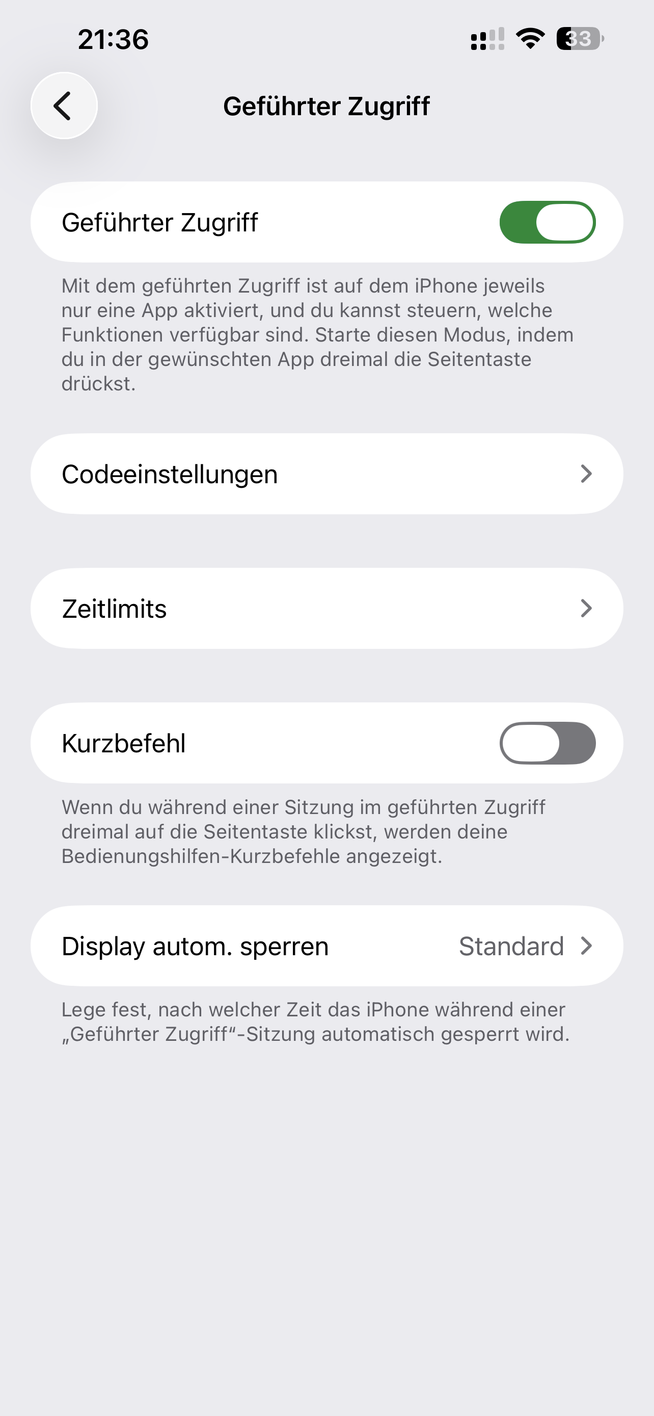 Geführter Zugriff auf dem iPhone zum Sperren auf eine einzelne App