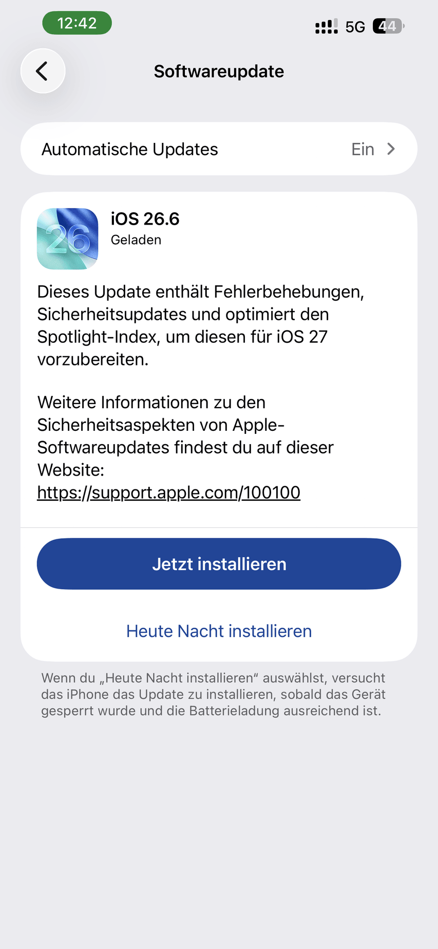 iPhone Softwareupdate mit iOS 26.6