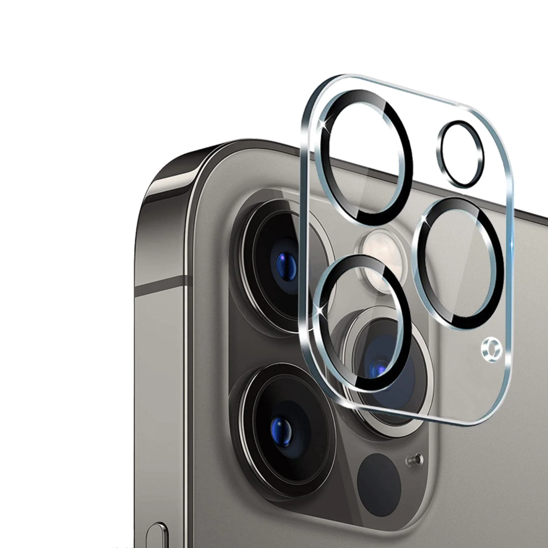 iPhone-Kameramodul mit einem aufgesetzten Linsen-Schutzglas aus Panzerglas